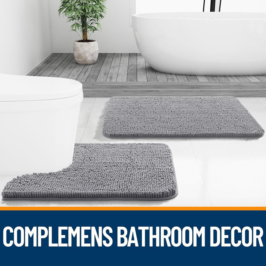 OLANLY Bathroom Rugs - Extra Soft Chenille Bath Mats | Quick-Dry, Machine Washable, 24x16, Grey
