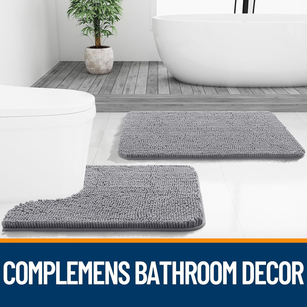 OLANLY Bathroom Rugs - Extra Soft Absorbent Chenille Bath Mats | Quick Dry, Machine Washable, 24x16, Grey