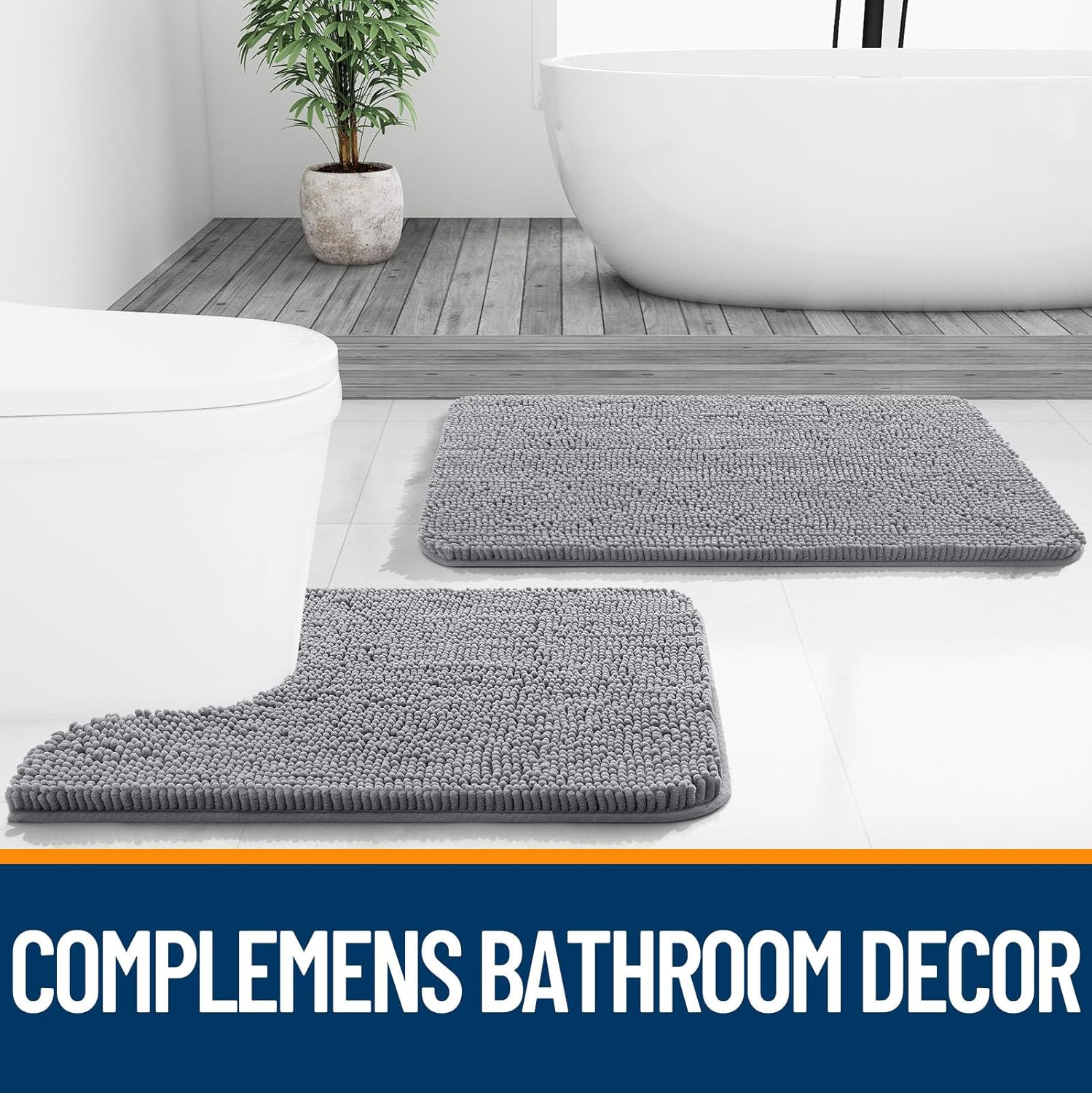 OLANLY Bathroom Rugs - Extra Soft Absorbent Chenille Bath Mats | Quick Dry, Machine Washable, 24x16, Grey