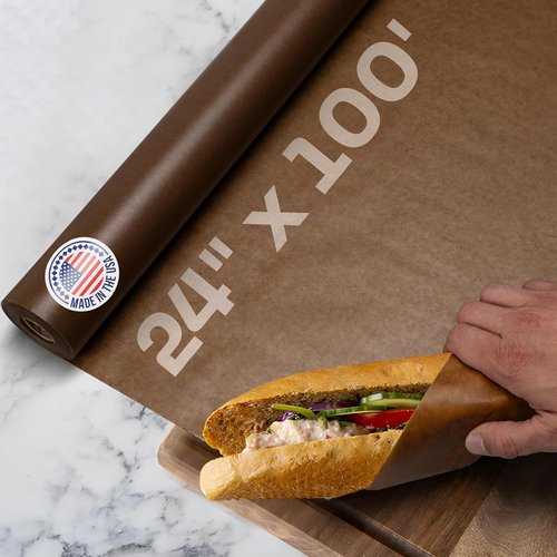 IDL Packaging Brown Wet Wax Paper Roll - 24" x 100' Heavy-Duty Moisture-Repellent Cooking Paper for Food Storage