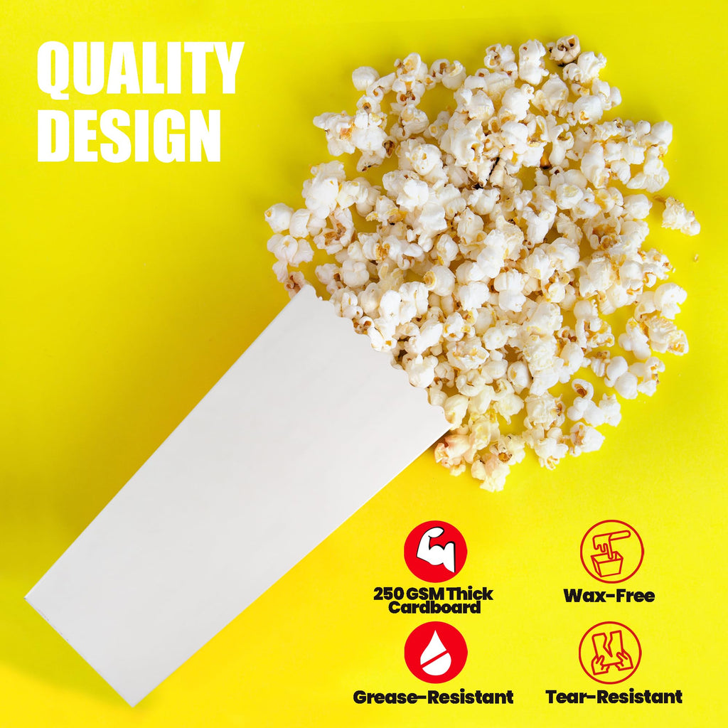Novelty Place 12 Pcs White Popcorn Boxes, 46 oz White Cardboard Popcorn Container for Movie Night Party - 7.8" Tall x 3.9" Square