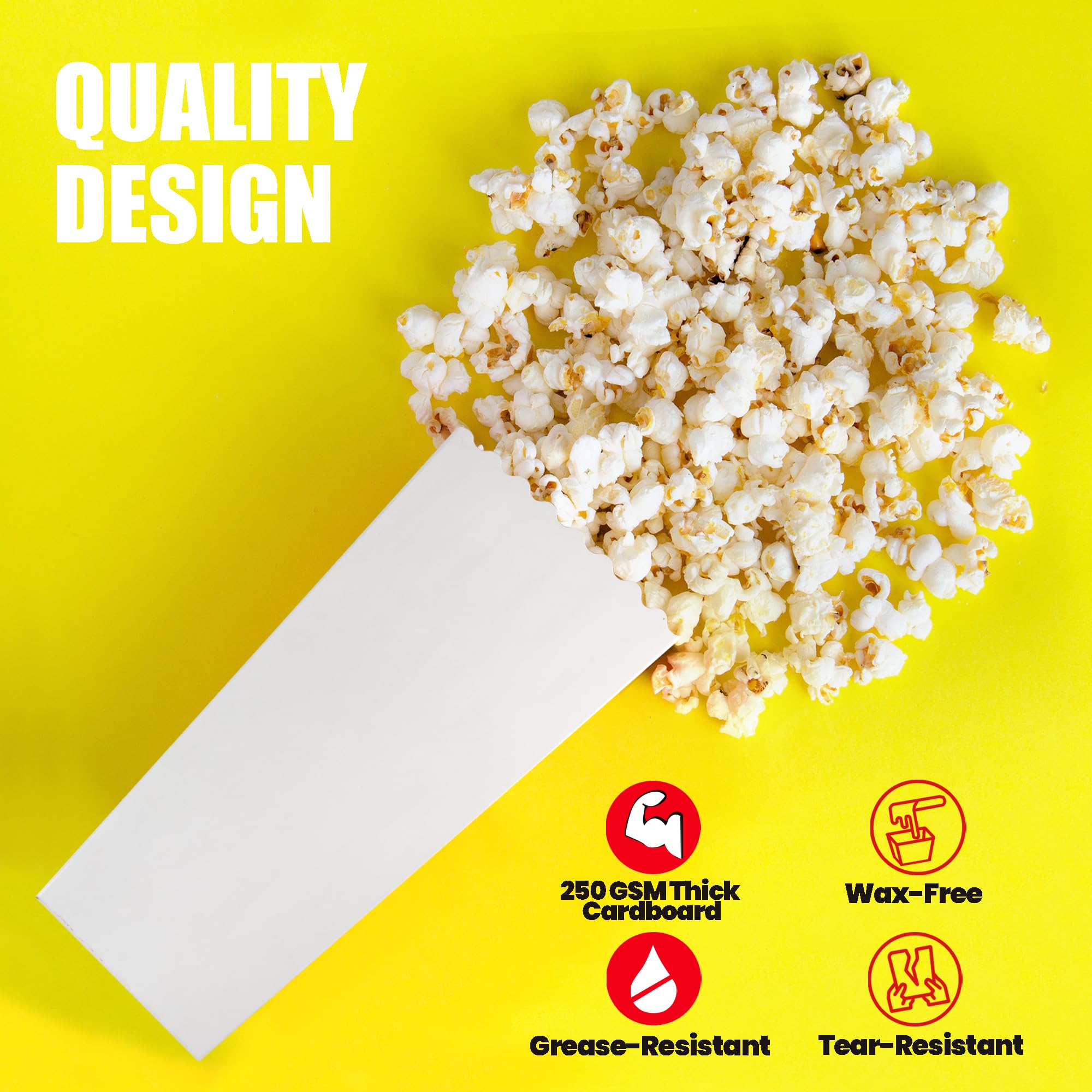 Novelty Place 12 Pcs White Popcorn Boxes, 46 oz White Cardboard Popcorn Container for Movie Night Party - 7.8" Tall x 3.9" Square