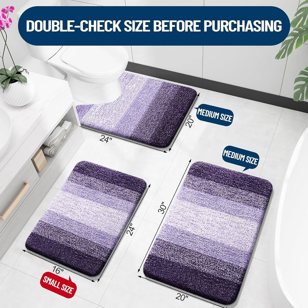 OLANLY Luxury Toilet Rugs - Extra Soft & Absorbent Microfiber U-Shaped Bath Mat 24x20 | Non-Slip Violet
