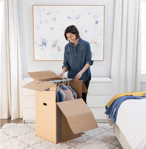 Bankers Box Tall Wardrobe Box - Tape-Free Design for Easy Storage | 24" x 24" x 40", 3 Pack