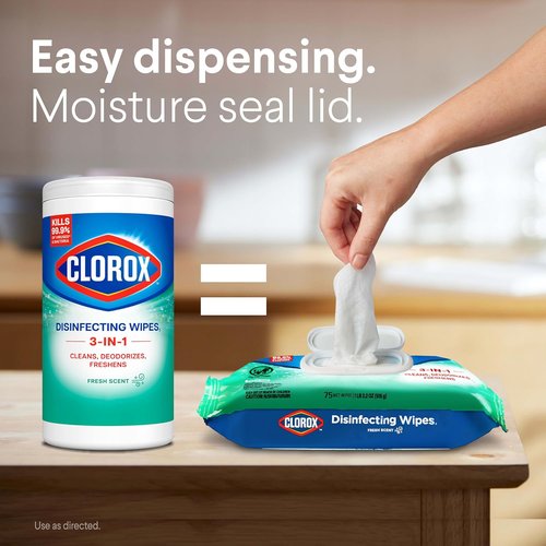Clorox Disinfecting Wipes - Bleach-Free Fresh Scent | 75 Count, Pack of 3 for Effective Cleaning