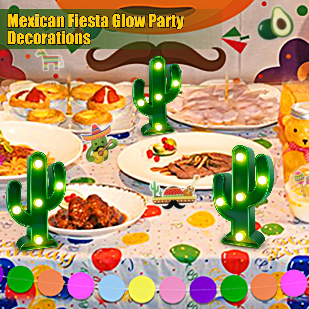 TURNMEON 3 Piece Cactus Decor LED Cactus Light Cinco De Mayo Decorations, Fiesta Mexican Party Decorations Green Cactus Night Light Table Lamps for Kid's Room Bedroom Home Decor (4.72 x 2.76 Inch)