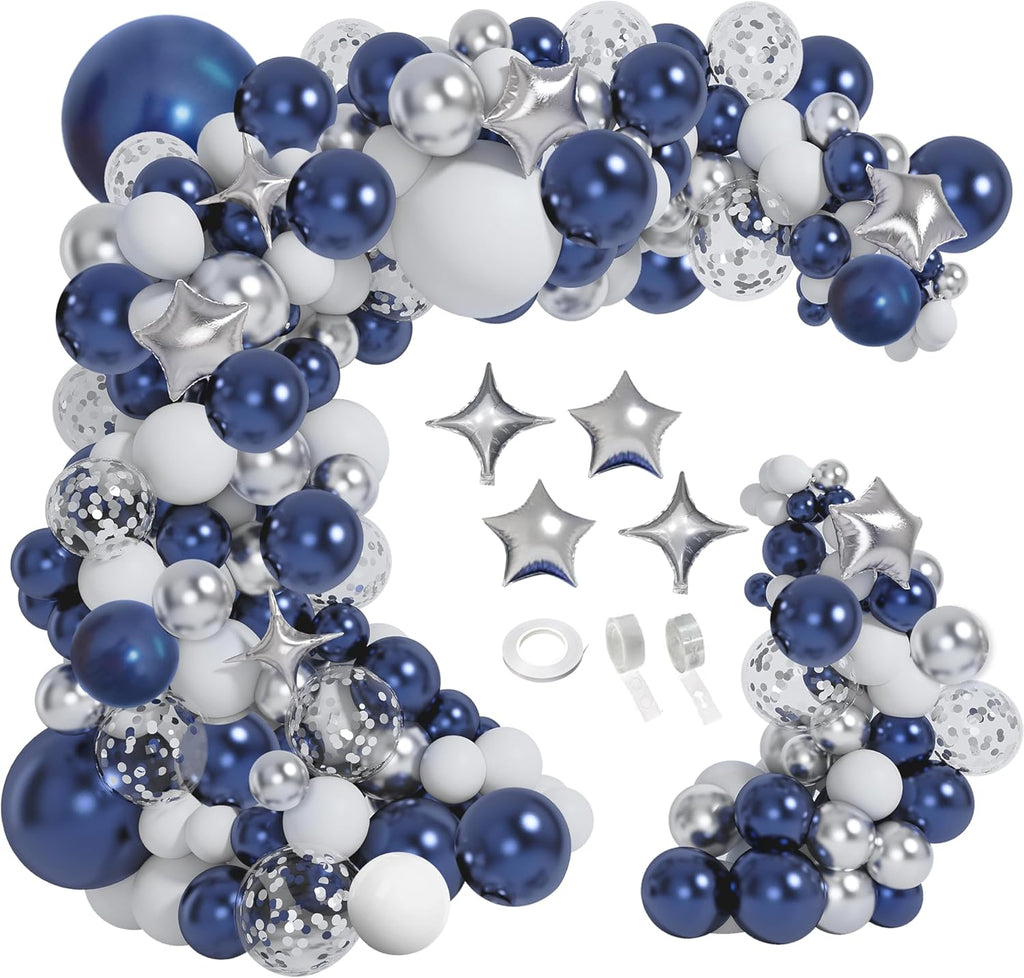 Skiennix 151-Pcs Navy Blue & Silver Balloon Garland Arch Kit - Perfect for Graduation, Prom, & Parties