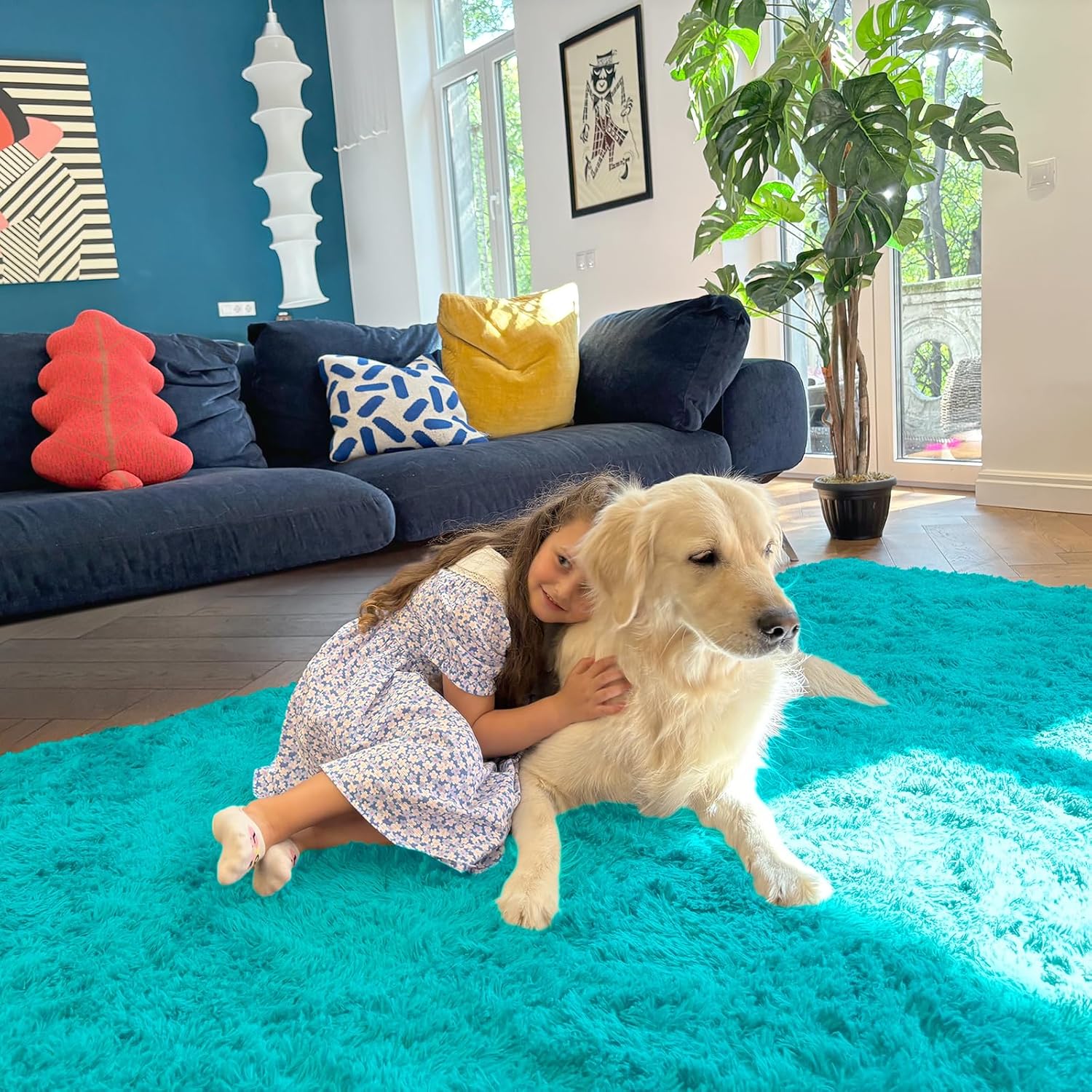 OLANLY 2x8 Soft Fluffy Runner Rug - Machine Washable Indoor Carpet for Bedroom & Hallway | Teal Blue