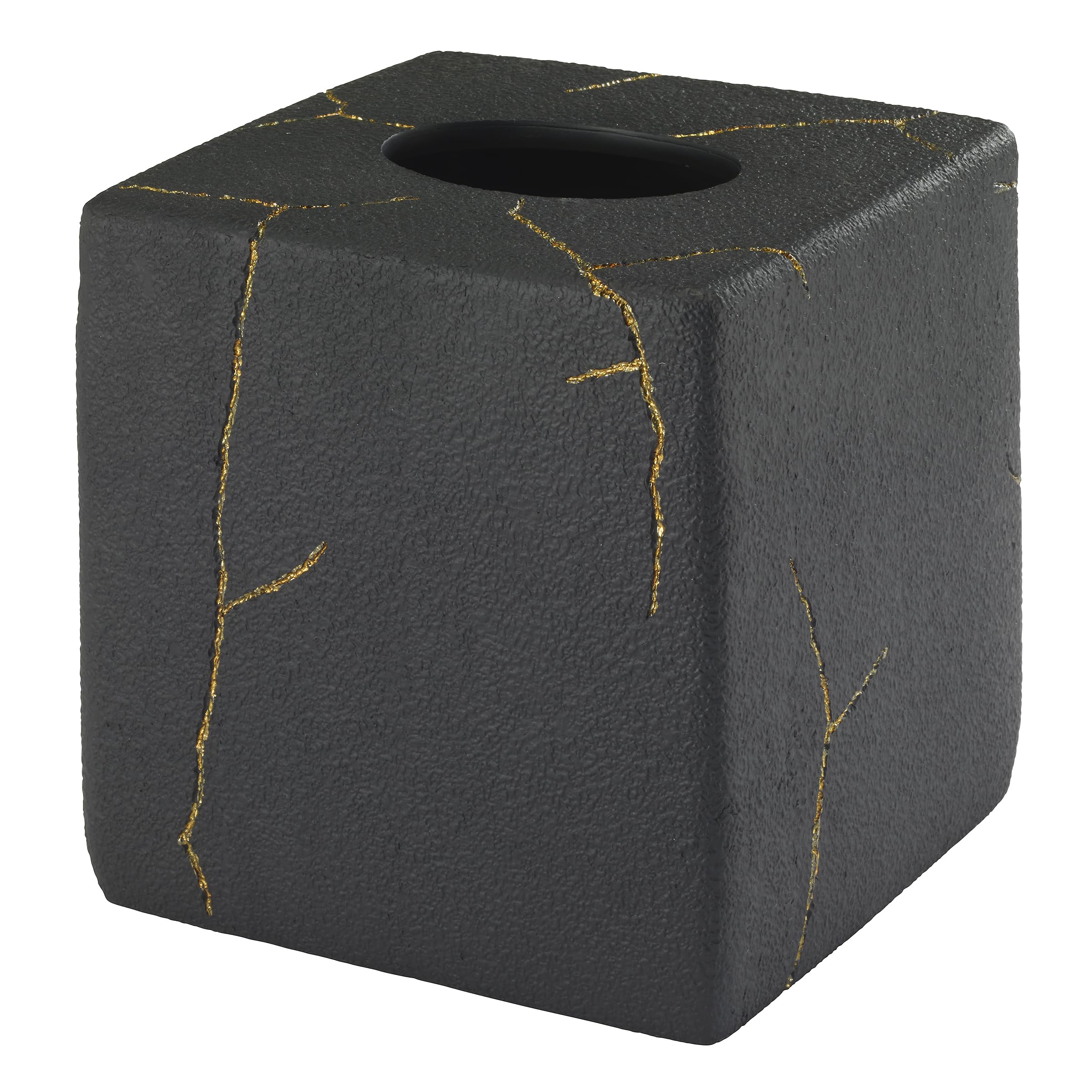 Nicole Miller - Tissue Box Cover, Resin Countertop Accessories, Dorm Room Essentials (Sydney Collection, Black/Gold)