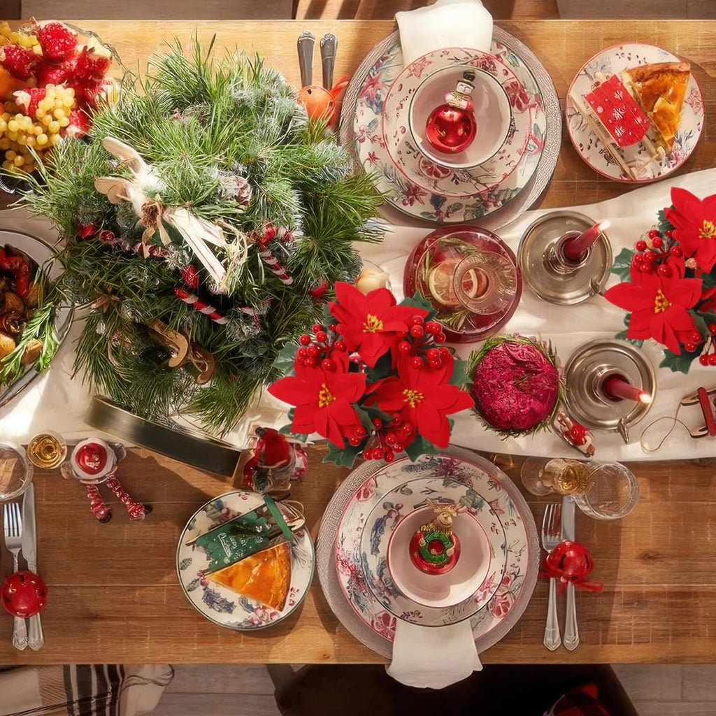 Regine Switzerland Christmas Candle Rings - Artificial Poinsettia & Red Berry Centerpieces | Holiday Decor