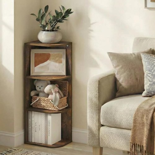Furinno PASIR 3-Tier Corner Bookshelf - Open Shelf Bookcase for Living Room & Home Office | Amber Pine, 9.3 x 12 x 31.5