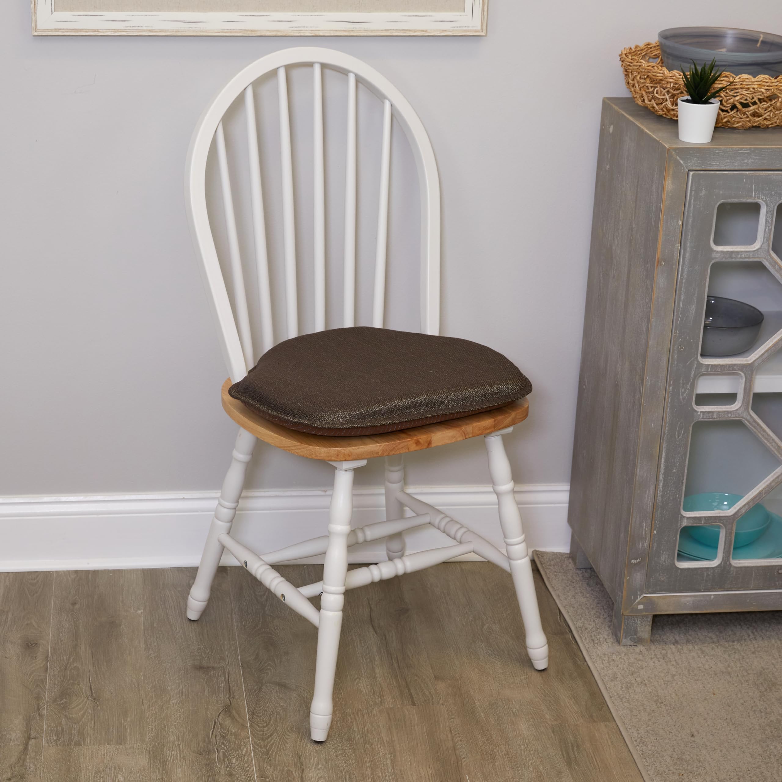 Klear Vu Gripper Omega Non-Slip Windsor Chair Cushions with Skid-Proof Seat Pad for Dining Room, Kitchen, and Office Use, 16x15 Inches, 4 Count (Pack of 1), Chestnut