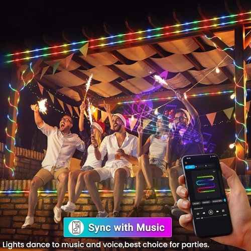 Jnaurb RGB Color Changing Rope Lights - 66ft Smart LED String Lights with Remote & App Control | Waterproof Music Sync for Outdoor & Indoor Use