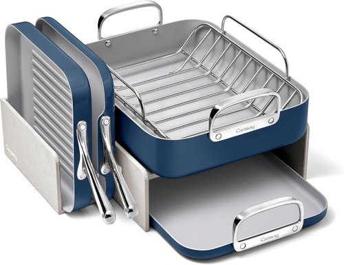 Caraway Square Cookware Set - Non-Stick Ceramic Square Pans for Griddling & Searing - Navy