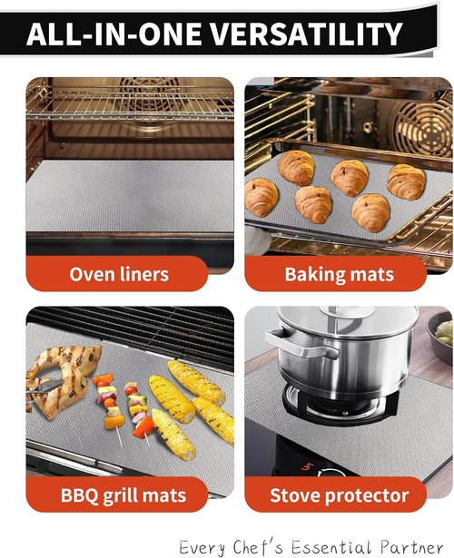 Heavy Duty Oven Liners by [Brand Name] - 2 Pack Reusable Mats, 17"x 25" | BPA & PFOA Free, Silver