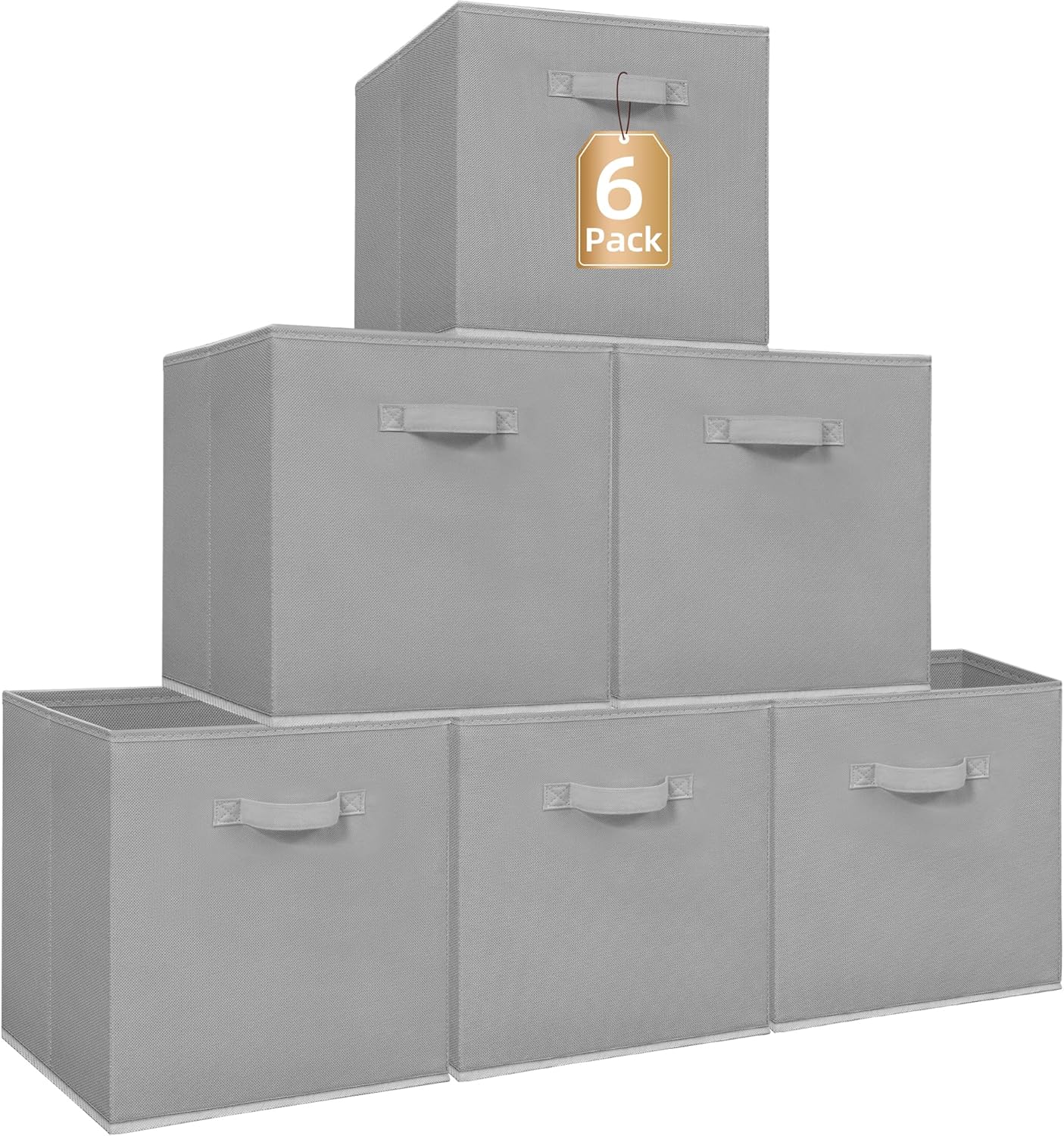 Storage Maniac Storage Cubes - 13 Inch Collapsible Fabric Bins with Handles | 6-Pack Grey for Easy Organization