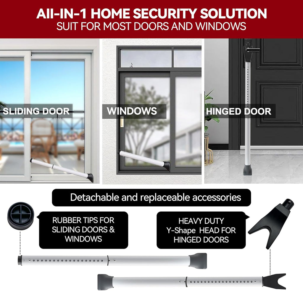 AceMining Door Security Bar - Heavy Duty Adjustable Jammer for Home & Travel | 1 Pack, White