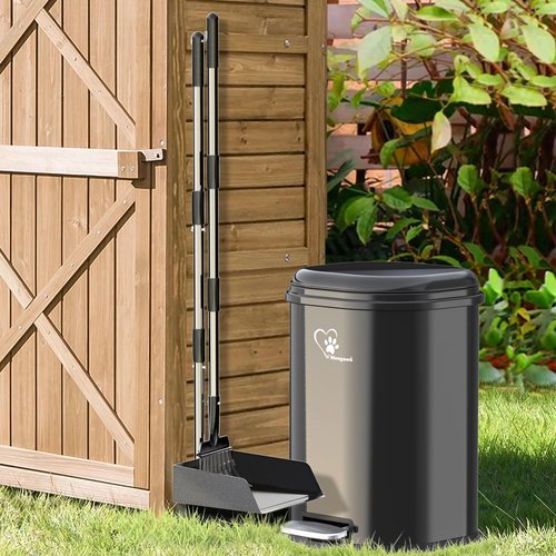 Meegood Dog Poop Trash Can Outsides, 18L/4.76 Gal Portable Waste Bin with Lid and Removable Inner Odor Control for Indoor Outdoor Dog Waste Station for Bathroom &Kitchen -45 Waste Bags