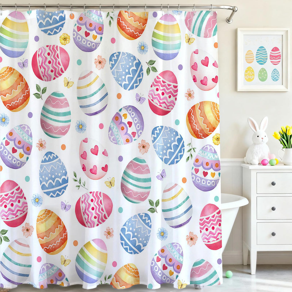 Mocsicka Easter Eggs Shower Curtain Happy Easter Bathroom Shower Curtain Spring Holiday Waterproof Fabric Shower Curtains Bathtub Decor with 12 Hooks 72 X 72 Inches