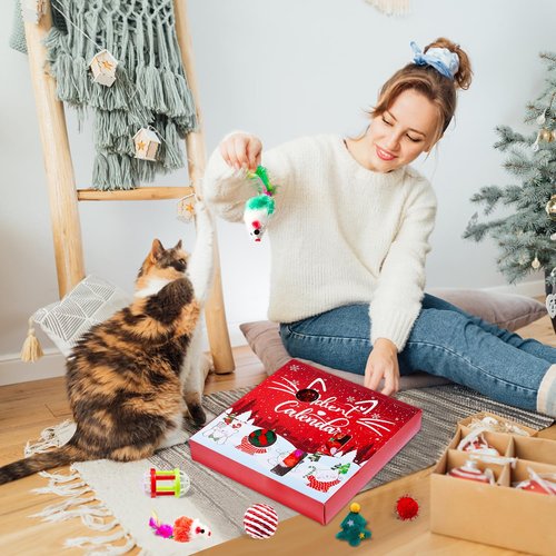 Cat Advent Calendar 2025, 24 Day Advent Calendar for Pets Christmas Countdown Calendar for Kitten with Assorted Cat Interactive Play Toys