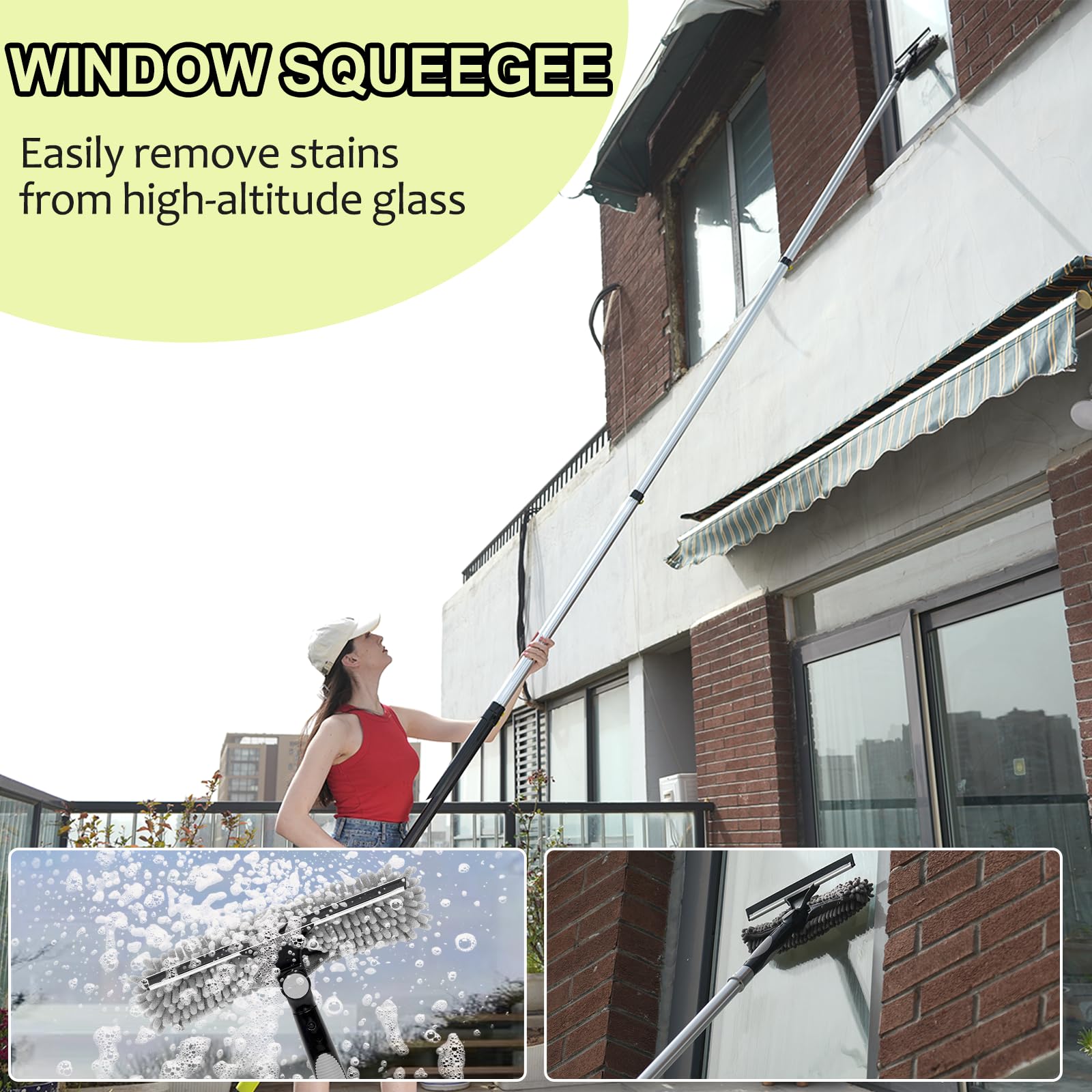 【Upgrade Anti Rotation 】 20FT High Reach Duster Kit,Lightweight Aluminum Alloy Extension Rod,5-Piece Set,210° Steering Head Clean Various Angle,for Cleaning Ceiling,High Wall