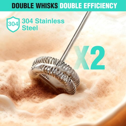 HAUSHOF Rechargeable Milk Frother Wand - Handheld Electric Foam Maker with Stand & 2 Whisks for Lattes & Cappuccinos