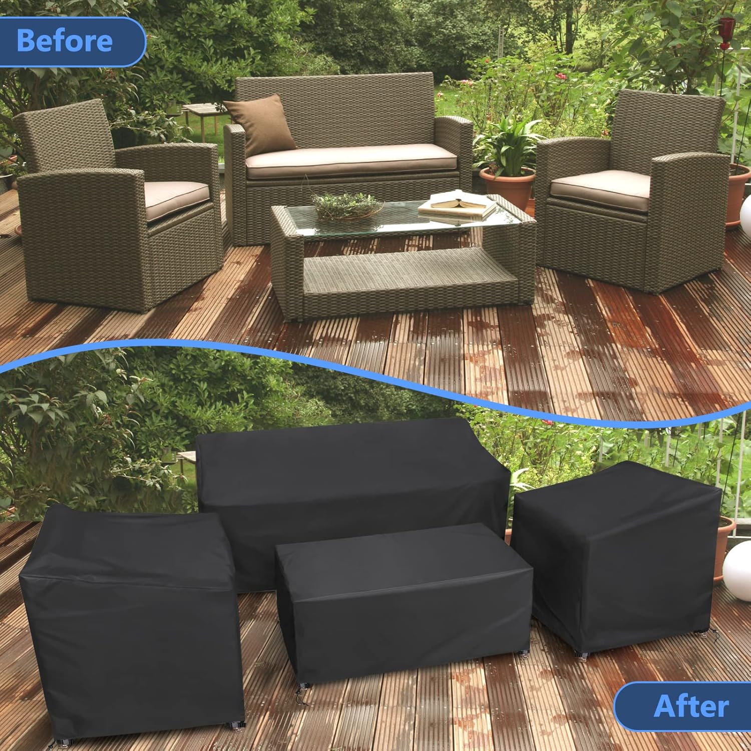 STARTWO Heavy Duty Waterproof Patio Furniture Covers - 4 Piece Set for Rattan Wicker, Black