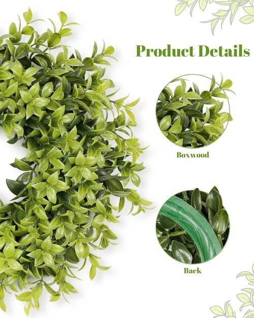 DDHS Boxwood Wreaths - 11" Mini Green Leaves for Front Doors | Spring Summer Indoor/Outdoor Decor