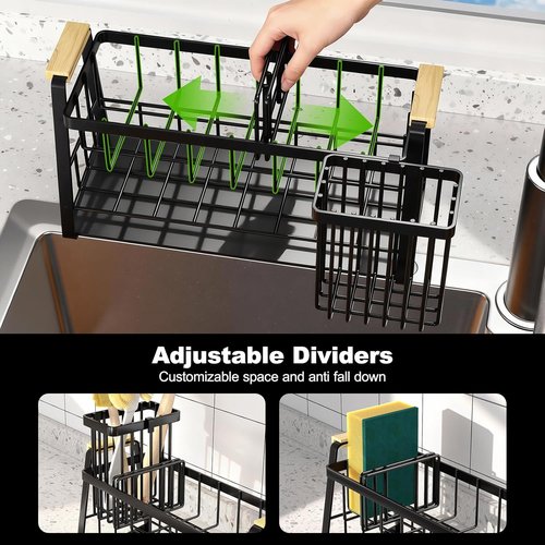 Housolution Kitchen Sink Caddy Organizer - 2-Tier Sponge Holder with Flexible Brush Slot & Rustproof Design
