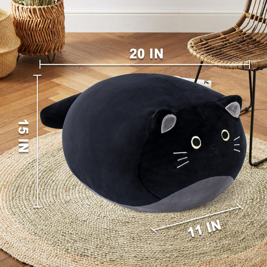 Wepop Giant Black Cat Plush 20 in - Kawaii Black Cat Stuffed Animal, Cute Plushies Pillows Gifts for Kids Adults Boys and Girls