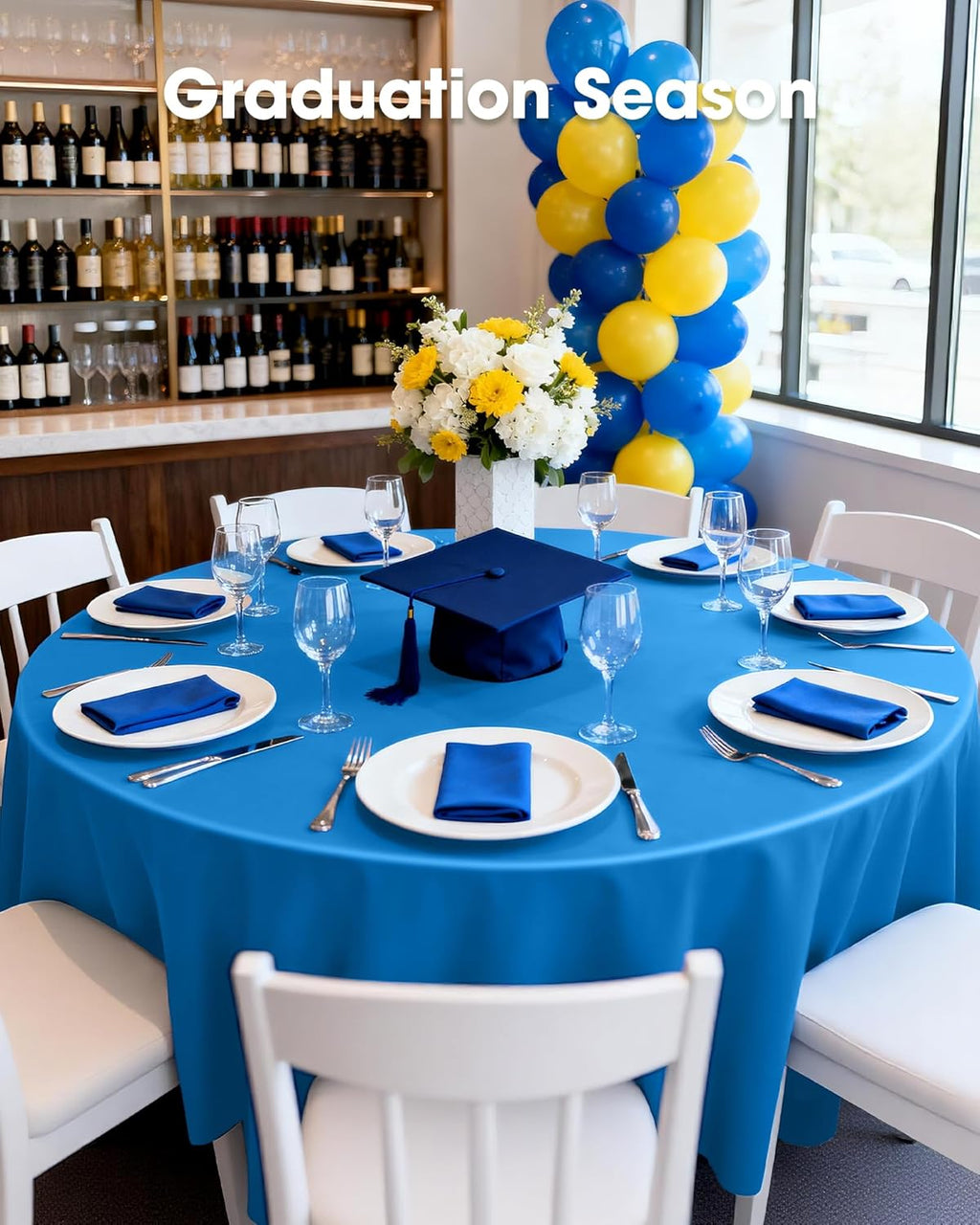 Pureegg Disposable Plastic Tablecloths - 84'' Round, Leakproof & Sturdy for Graduation, Thanksgiving & Patriotic Events - 10 Pack, Blue
