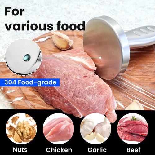 304 Stainless Steel Meat Pounder Tenderizer Tool, Solid Meat Pounder Flattener Comfort Handle, Heavy Duty Tenderizer Mallet for Steak, Beef, Chicken, Pork, Dishwasher Safe