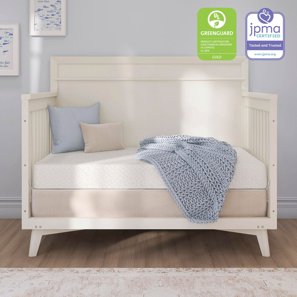 Evolur Comfort Balance Plus Supreme 260 Coil Inner Spring Crib & Toddler Mattress, Waterproof, Green Guard Gold Certified, Removable Cover, White, Crib
