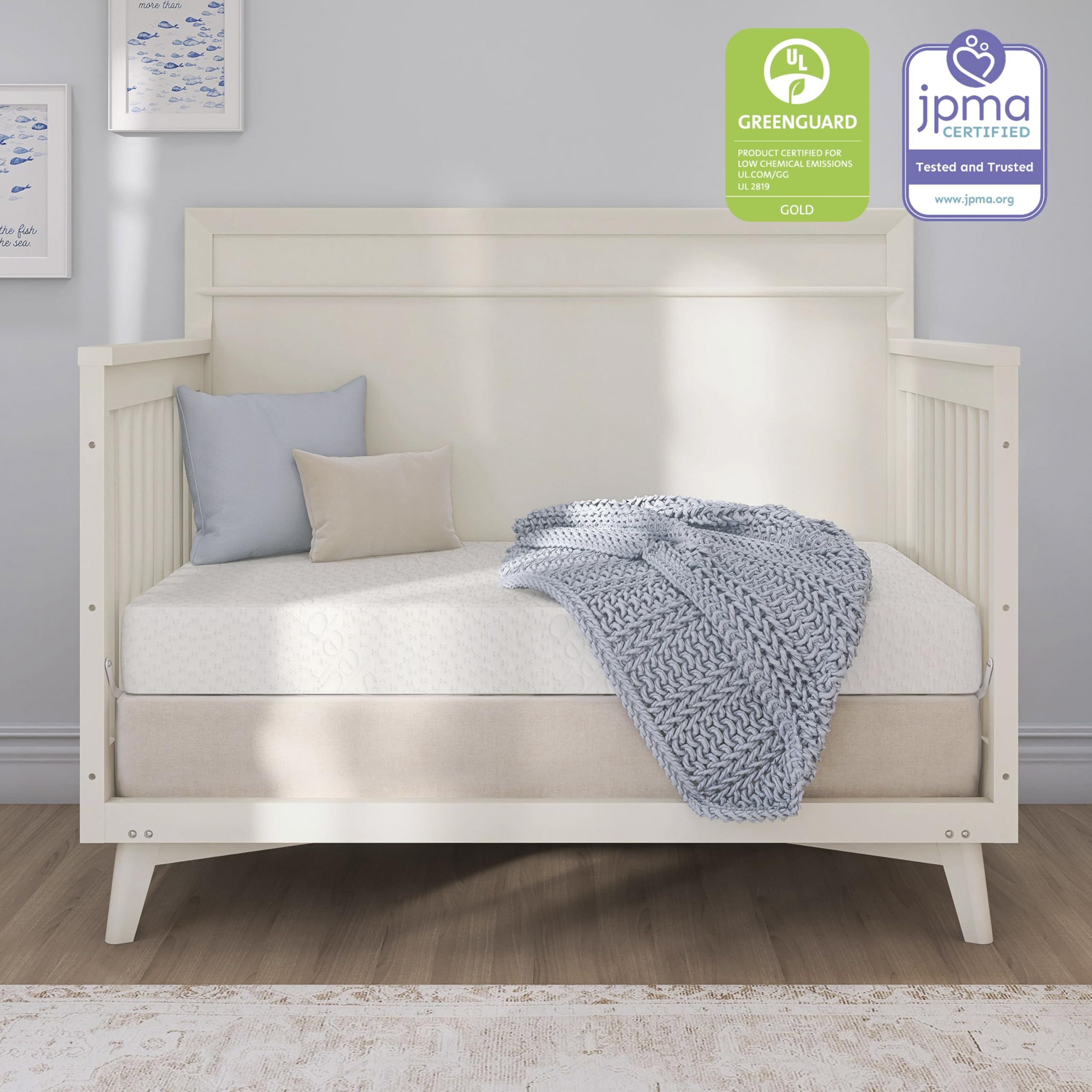 Evolur Comfort Balance Plus Supreme 260 Coil Inner Spring Crib & Toddler Mattress, Waterproof, Green Guard Gold Certified, Removable Cover, White, Crib