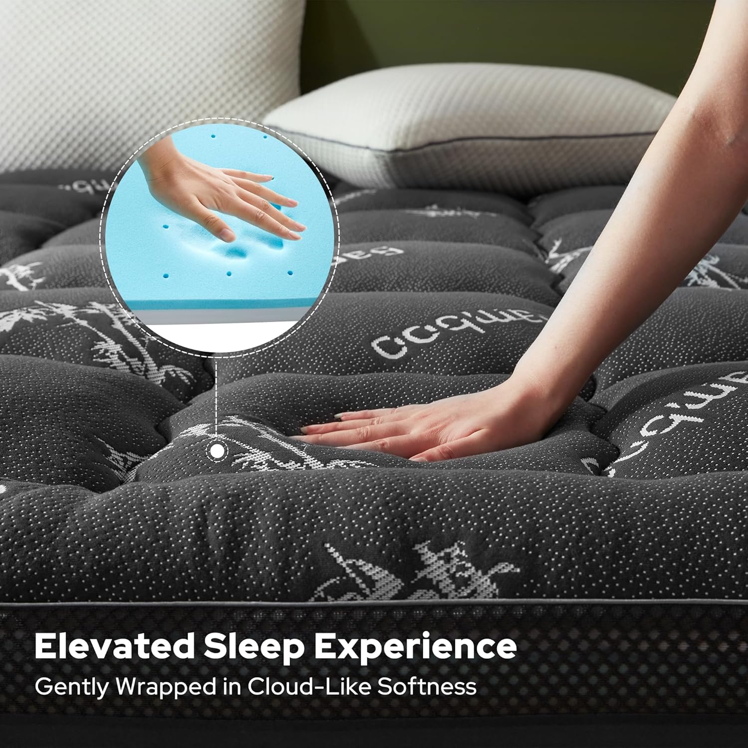BEDLORE Memory Foam Mattress Topper - 4 Inch Dual Layer Design for Pressure Relief | Queen Size, Dark Gray