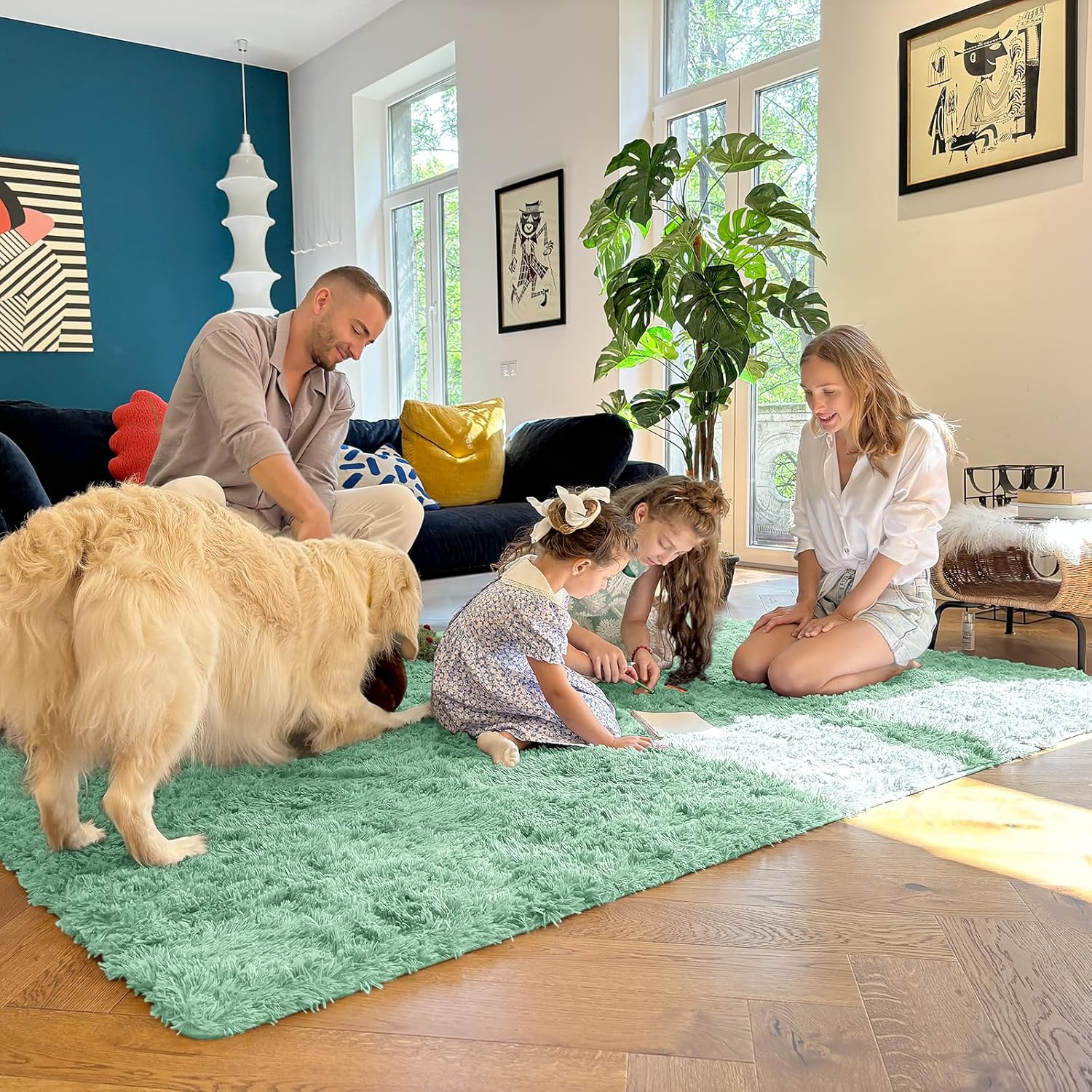 OLANLY Large Area Rug - Soft Fluffy Shaggy Carpet for Living Room & Bedroom | Mint Green 6x9 ft