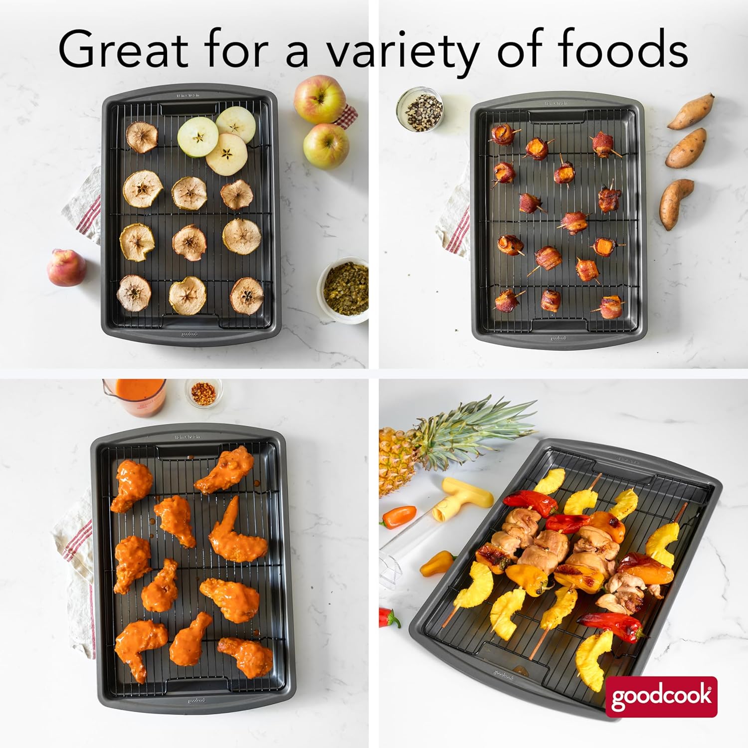 GoodCook Nonstick Carbon Steel Baking Pan & Raised Wire Rack - 15” x 10.5” | Perfect for Pizza, Bacon & More