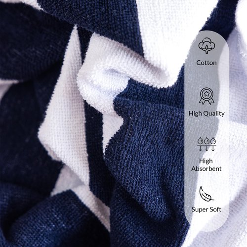 Salt Earth Cotton Striped Beach Cabana Towel, 4 Pack - 30"x60" Quick Dry Towels, Pool Essentials, Travel, Gym & Bathroom Towels, Oversized Beach Vacation Essentials (Navy Blue)