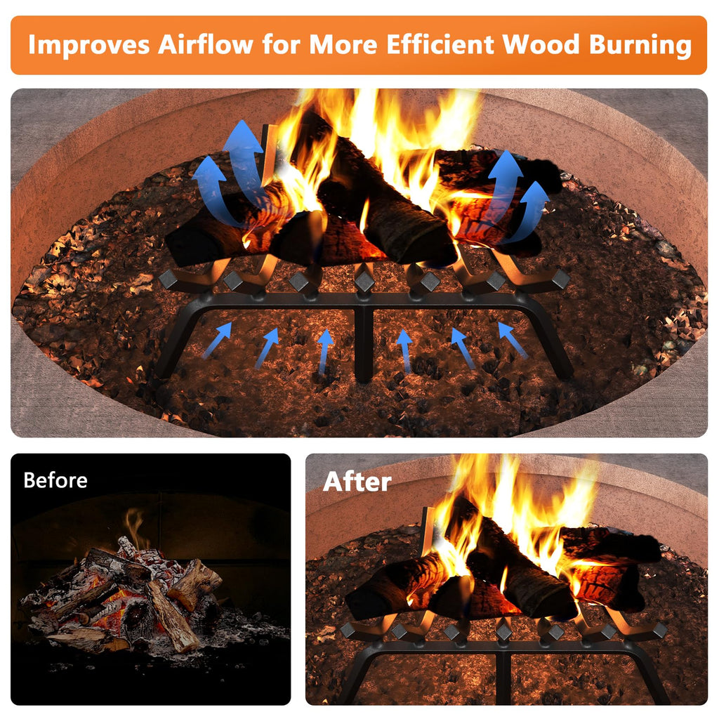 HYTXEN Fireplace Grate 24 Inch, Fireplace Grates Heavy Duty Cast Iron Solid Steel 7 Bars Fire Pit Grate with 6 Support Legs, Fireplace Log Grate Outdoor Indoor Wrought Iron Wood Burning Rack