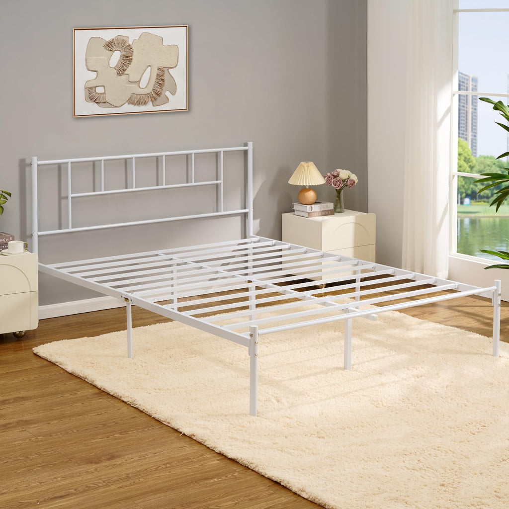 VECELO Full Metal Platform Bed Frame with Headboard, Heavy Duty Steel Slat Support, Under Bed Storage,No Box Spring Needed, Easy Assembly