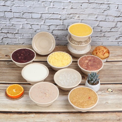 JAYEEY 10 oz Round Disposable salad bowls with lids, Sugarcane Fiber Paper Bowls take away food containers Plant Fibers Freezer Safe 50 Pack