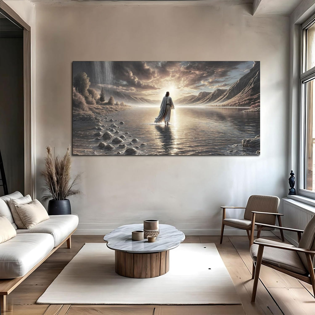 TAILORED CANVASES Jesus Walking on Water Wall Art - Framed Christian Decor for Living Room & Church | 60x30