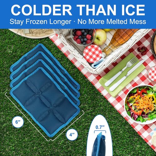 Blobuste Ice Packs - Reusable Thin Cold Packs | 4PCS Flexible Gel Freezer Packs for Lunch Boxes & Coolers