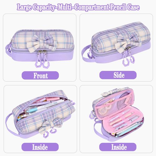 NSEQB Girls Backpack Set With Lunch Bag and Multi-Compartment Pencil Case,Cute Girls School Backpack For Kids,Childrens Schoolbag For Kindergarten Elementary Primary（Purple-3PCS）