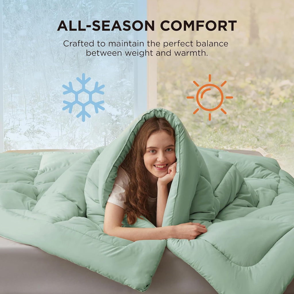 Bedsure Comforter Duvet Insert - All-Season Quilted Down Alternative Blanket, Sage Green, Full 86 x 82 Inches
