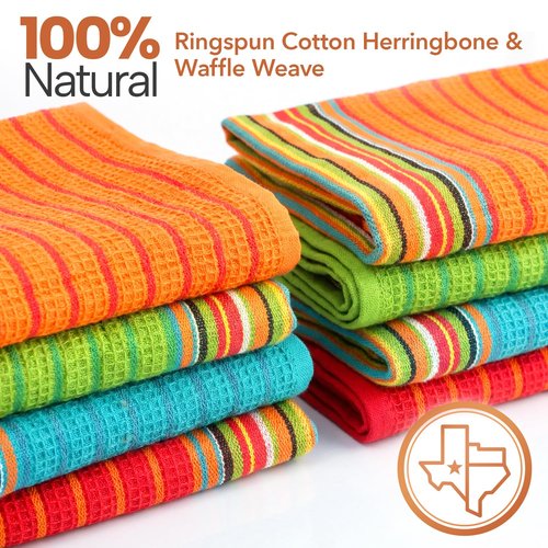 TEXAS LINEN CO. Kitchen Dish Towels, 100% Cotton Salsa Towels, Set of 24 (16x28 Inches), Multi Purpose Cooking Drying Restaurant Bar Cleaning Cloth Napkin, Highly Absorbent, Lint Free, Multi-Color