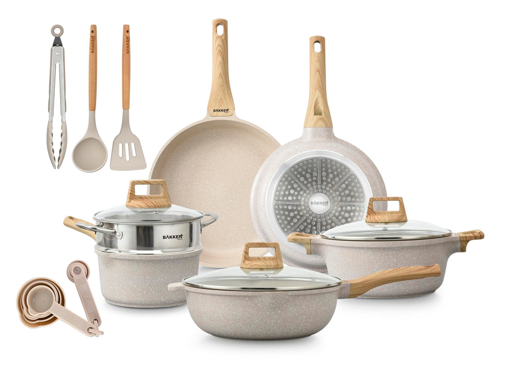 Bakken-Swiss 14-Piece Kitchen Cookware Set – Granite Non-Stick – Eco-Friendly – PFOA, PFOS, and PTFE Free for All Stoves & Oven-Safe,
