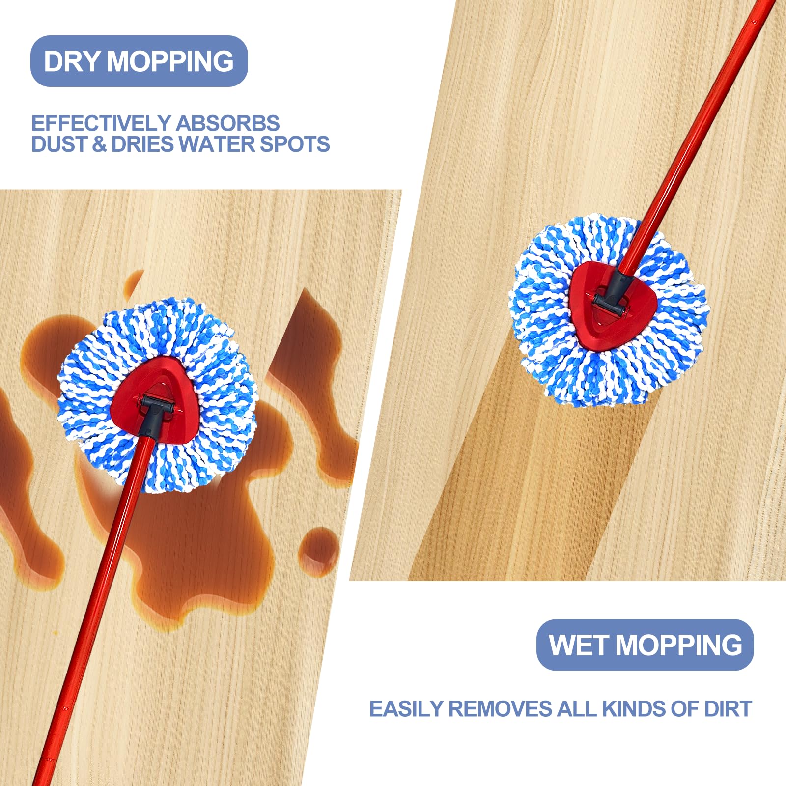Mop Head Replacement, Spin Mop Replacement Head, Include 4pcs Mop Replace Heads, 1 Extra Mop Base Replacement, Washable, Flexible & Reusable