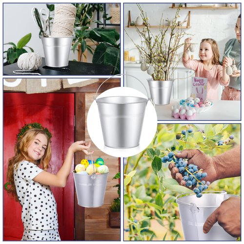 Didaey 24 Pcs Metal Beer Bucket Bulk Ice Bucket Ice Pails with Handle Champagne Soda Party Beverage Chiller for Summer Picnic Pool Wedding Party Supplies Wine Champagne Bar (7.1 x 6.5 x 5.1",Silver)