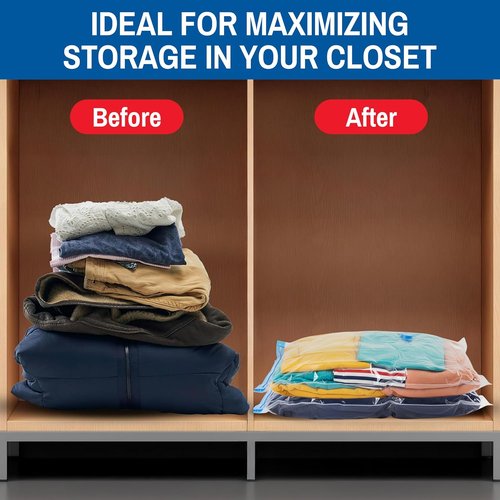 Jumbo Vacuum Storage Bags by [Brand Name] - 6 Pack Compression Bags for Comforters & Clothes | Space Saver with Hand Pump